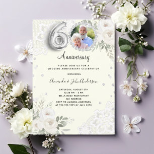 Elfenbeindiamanten-Florale 60. Hochzeitstag Einladung