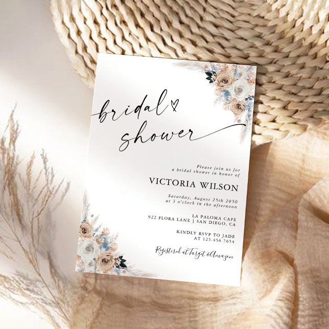 Elfenbeindusche und Blauer Boho Bridal Einladung (Von Creator hochgeladen)