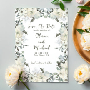 Elfenbeinfarben Blumenzärtel Grünes Foto Hochzeit Save The Date