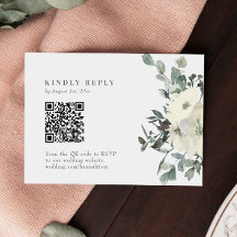 Elfenbeinfarben-Blumenzehen QR-Code RSVP-Karte
