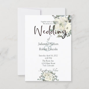 Elfenbeinfarbene Aquarell-Blumen-Hochzeitseinladun Einladung