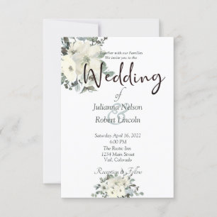 Elfenbeinfarbene Aquarell-Blumen-Hochzeitseinladun Einladung