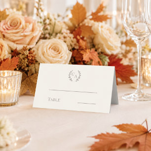 Elfenbeinfarbene Hochzeitskrone mit creme und taup Platzkarte