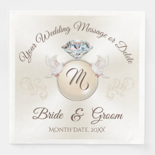Elfenbeinfarbene Hochzeitsservietten mit Monogramm Serviette