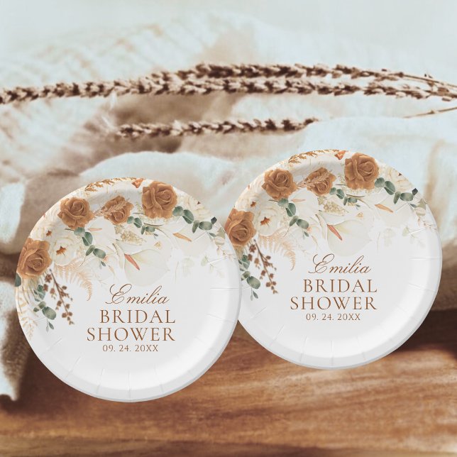 Elfenbeinfarbene Terrakotta-Kallalilien-Brautdusch Pappteller (Von Creator hochgeladen)