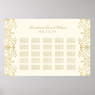 Elfenbeinfarbenes Hochzeitsplan mit goldenen Verzi Poster