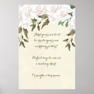 Elfenbeinfarbenes Hochzeitsposter mit floralem Mus Poster