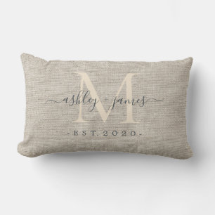 Elfenbeinfarbenes Monogramm-Schrift-Hochzeitsanden Lendenkissen