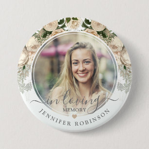 Elfenbeinfloral in Love Memory Foto Memorial Button