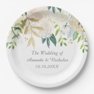 Elfenbeinflorale Rose Hochzeit personalisiert Pappteller