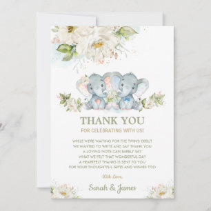 Elfenbeinflorale Twins Boy Girl Elephant Babydusch Dankeskarte