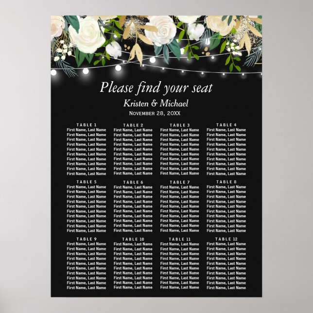 Elfenbeinflorenleuchten Hochzeitssatteldiagramm Poster (Vorne)