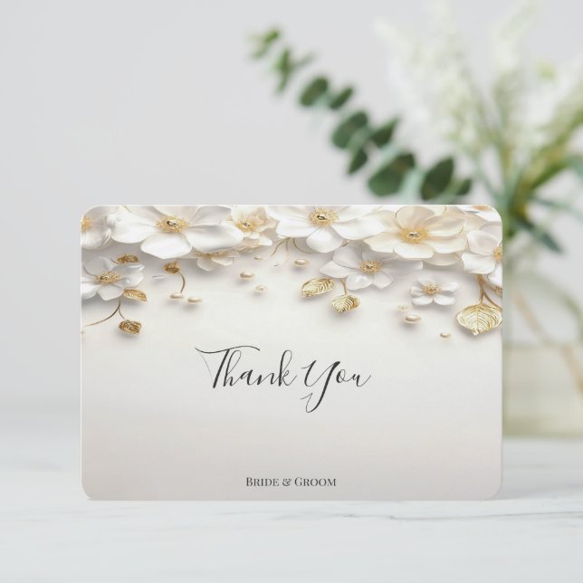 Elfenbeingoldblüten - Blätter Danke-Card Dankeskarte (Stehend Vorderseite)