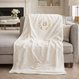 Elfenbeingoldene monogrammverzierte Girlande elega Fleecedecke