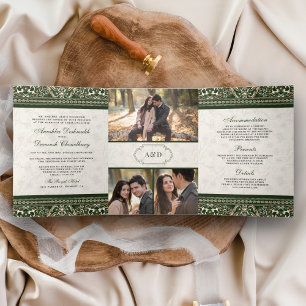 ElfenbeinGrenze in einer indischen Hochzeit Dreifach Gefaltete Einladung