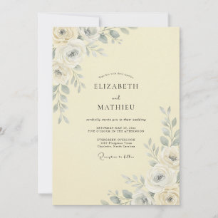 Elfenbeingrüner Blumenschmuck zur Hochzeit Einladung