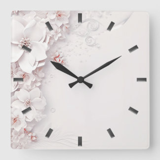 Elfenbeinhalterung Rosa Blumenwall Quadratische Wanduhr