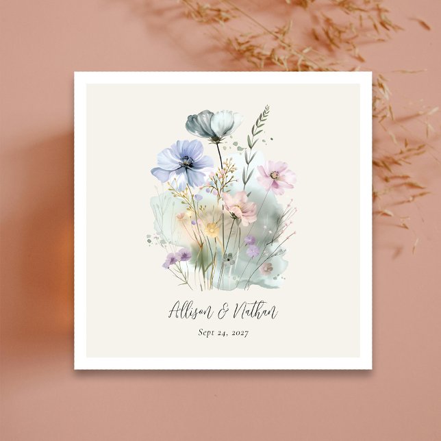 Elfenbeinhochzeit Napkins mit blütigem Wasserfarbe Serviette (Ivory Wedding Napkins with Blush Watercolor Floral)