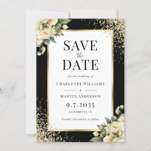Elfenbeinhochzeit, Rose Black Gold Confetti Save The Date