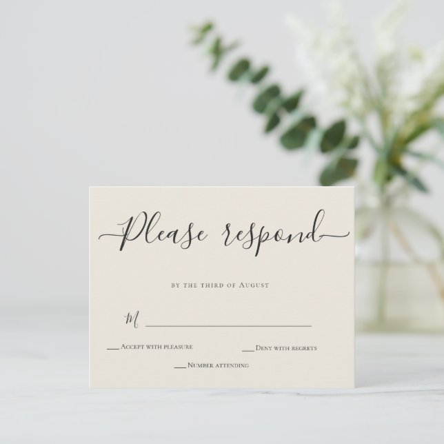 Elfenbeinkalligrafie-Hochzeitskarte RSVP-Karte Pos Postkarte (Stehend Vorderseite)