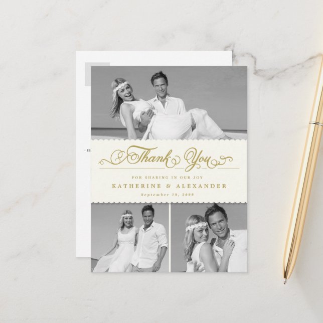 Elfenbeinkapelle 3 Foto Hochzeit Danke, Pos Postkarte (Vorderseite/Rückseite Beispiel)