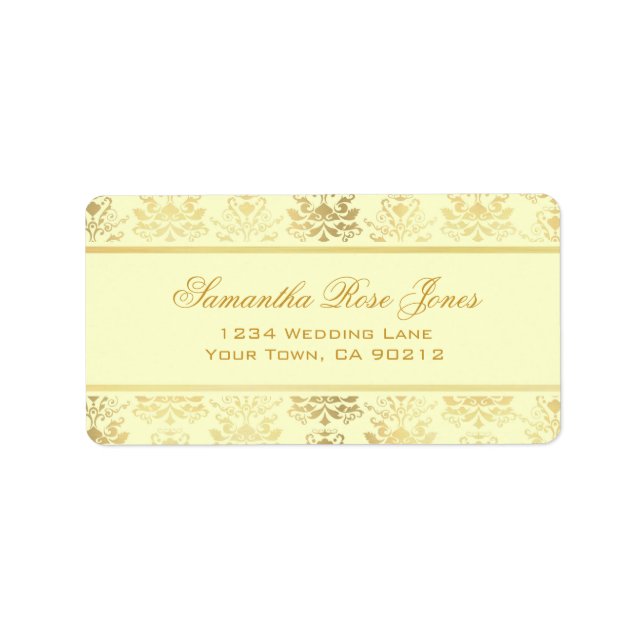 Elfenbeinküste & Gold Damask Elegantes Adressetike Adressaufkleber (Vorne)