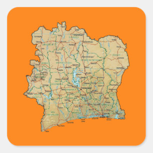 Elfenbeinküste-Karten-Aufkleber Quadratischer Aufkleber