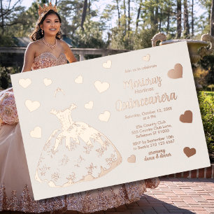 Elfenbeinküste Rose Goldene Herzen Quinceañera Ein Folien Feiertagskarte