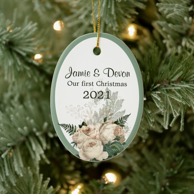 Elfenbeinküste Rose New Weds Erste Weihnachten Keramik Ornament (Baum)
