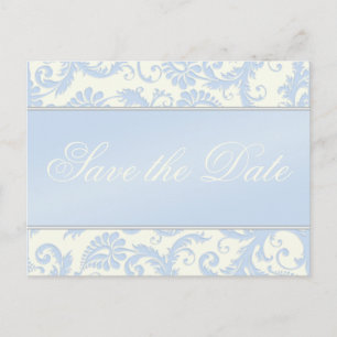 Elfenbeinküste und blauer Damast Save the Date Pos Ankündigungspostkarte