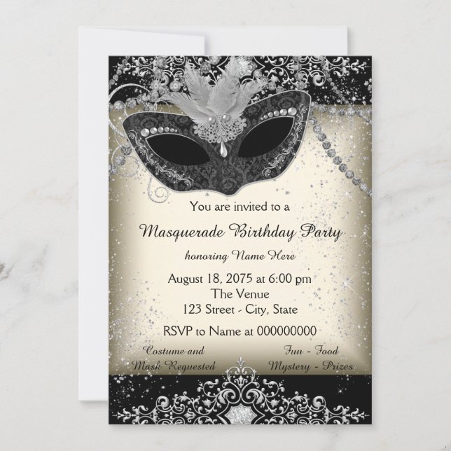 Elfenbeinküste und Pearl Glitzer Masquerade Party Einladung (Vorderseite)