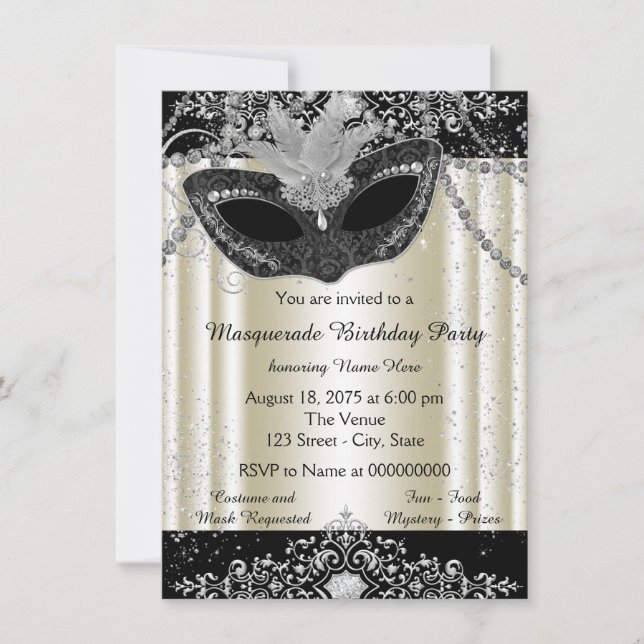 Elfenbeinküste und Pearl Glitzer Masquerade Party Einladung (Vorderseite)