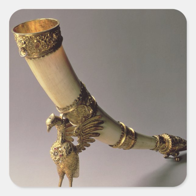 Elfenbeinküstenhorn mit silbernen goldenen Reittie Quadratischer Aufkleber (Vorderseite)