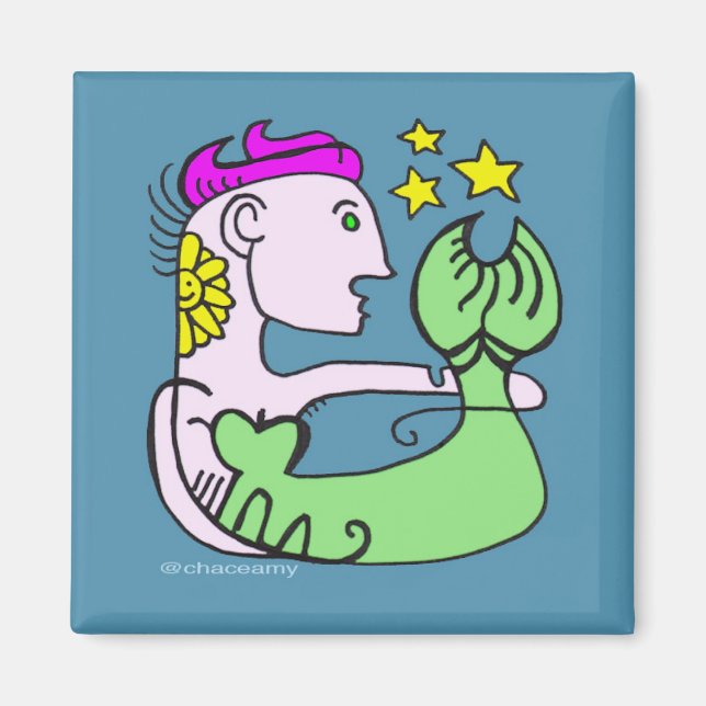 Elfenbeinmädchen mit rosa Haar Magnet (Vorne)