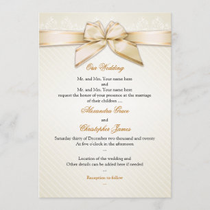 Elfenbeinribbongoldstreifen Hochzeit Einladung S5