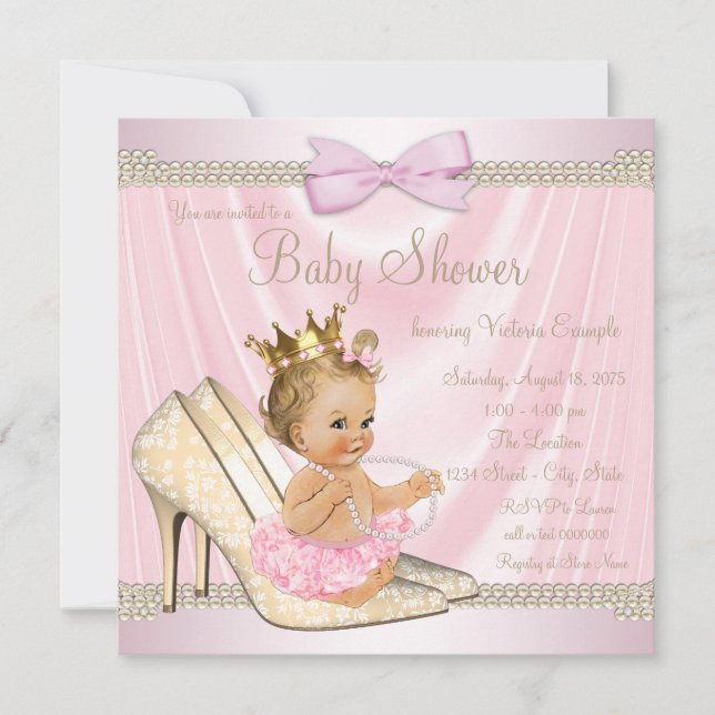 Elfenbeinrosa Pearl High Heel Baby Dusche Einladung (Vorderseite)