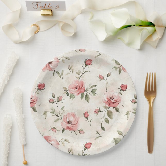 Elfenbeinrosa Roses Brautparty Pappteller (Hochzeit)