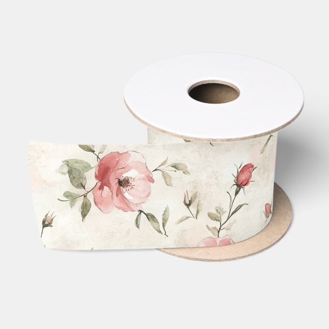 Elfenbeinrosa Roses Brautparty Satinband (Spule)