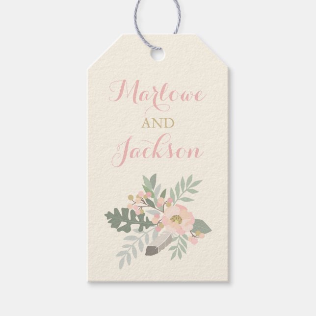 Elfenbeinrosa und Gold Floral Boho Wedding Monogra Geschenkanhänger (Vorderseite)