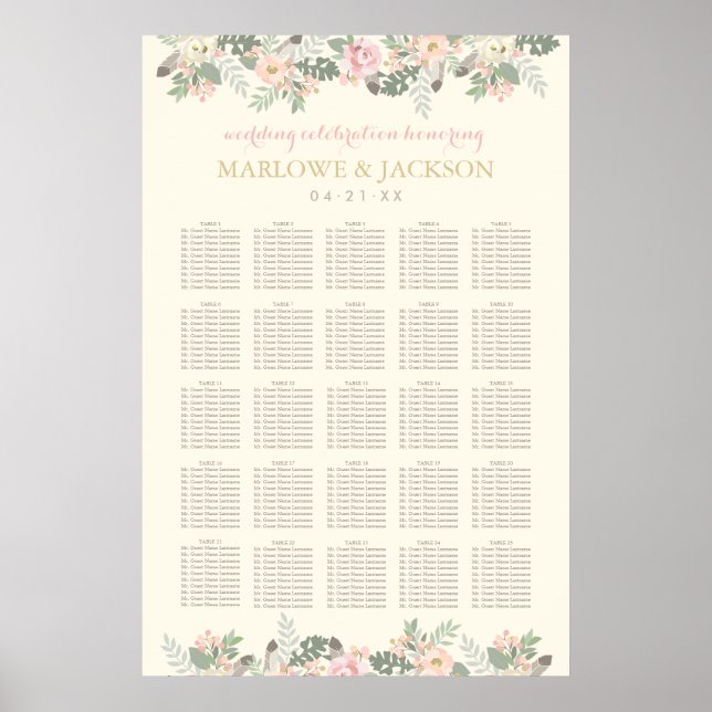 Elfenbeinrosa und goldenes florales Boho Hochzeits Poster (Vorne)