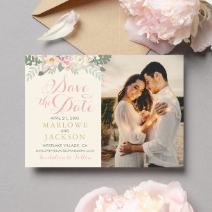 Elfenbeinrosa und Goldflorale Boho Wedding Save The Date