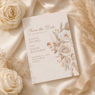 Elfenbeinrosen Neutrale Save-the-Date-Karte Save The Date