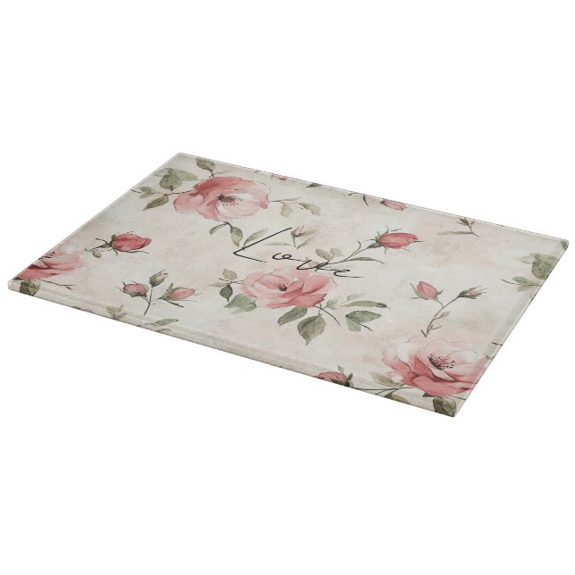 Elfenbeinrot Roses Roses Bloral Schneidebrett (Ecke)