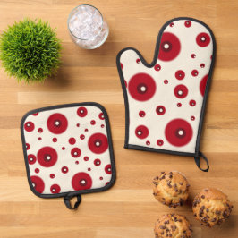 Elfenbeinrote Punkte Funky Whimsical Kreis Muster Ofenhandschuh & Topflappen-Set