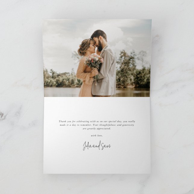 Elfenbeinschreiber-Hochzeitsschreiben-Foto+Nachric Dankeskarte (Innenseite)