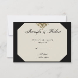 Elfenbeinschwarz und Gold-Damaskus-Hochzeitsaktion RSVP Karte