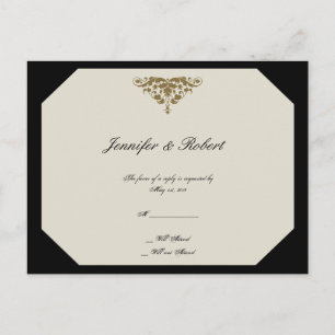 Elfenbeinschwarz und Goldene Damaskade Hochzeitsti Einladungspostkarte