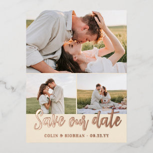 Elfenbeinskript 3 Fotos Hochzeit Rettete unser Dat Folie Einladungspostkarte