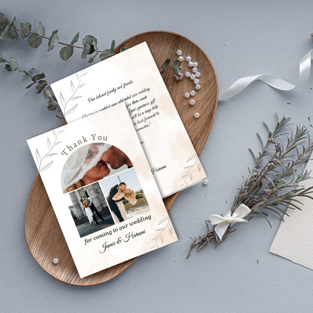 ElfenbeinskriptWedding Dankeschön-Karte mit 3 Foto Dankeskarte (Ivory Script Wedding Thank You Card with 3 Photos)