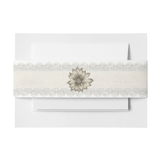 Elfenbeinspitze und Blume Hochzeitsband Einladungsbanderole (Vorderseite Beispiel)